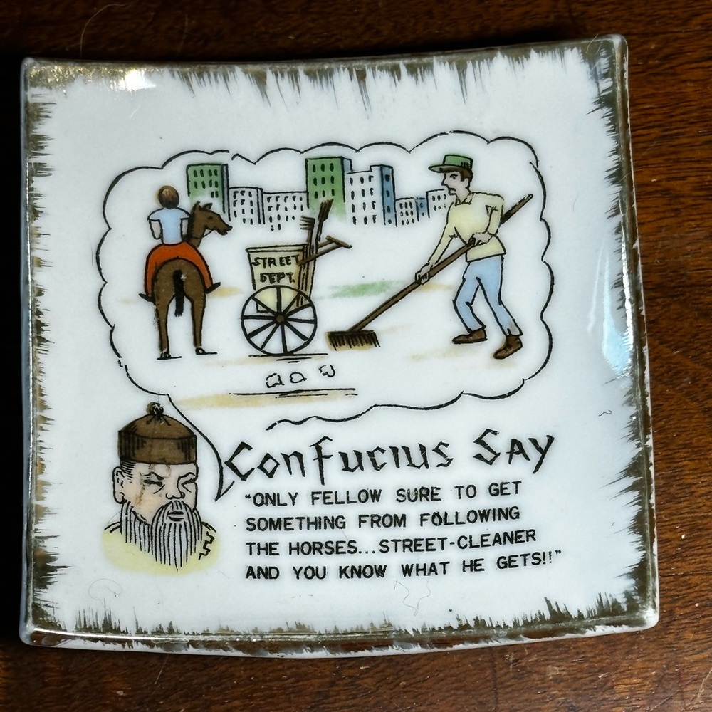 Vintage Confucius Say Funny Porcelain Collector Plate Trinket Dish Bradley Japan